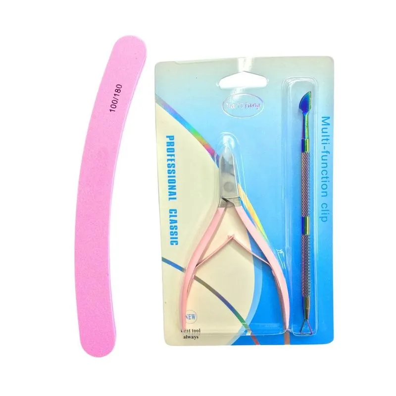 Kit Alicate Espátula + Lixa Buffe Gel Remove Cutícula Corta