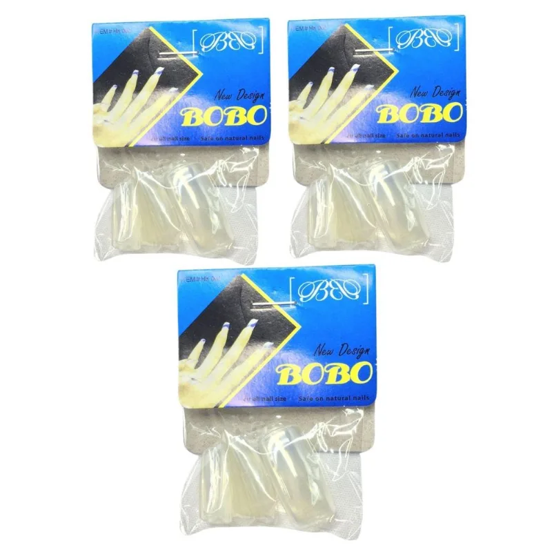 Kit 72 Unhas Postiças Realista Bobo Transparente Quadrada