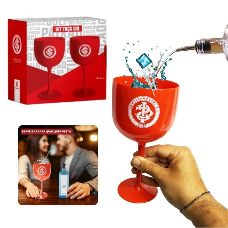 Kit 2 Un Taça Vermelha Gin Tônica 580ml Plástico Festa Time