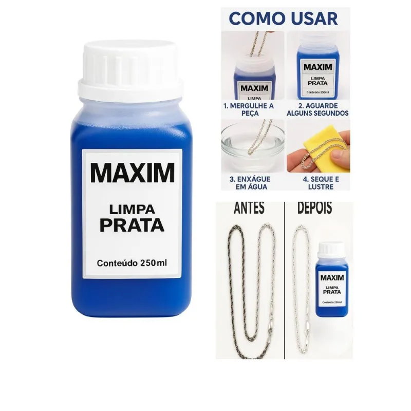 Limpa Prata 925 Maxim 250ml Azul Grande Liquido Limpeza
