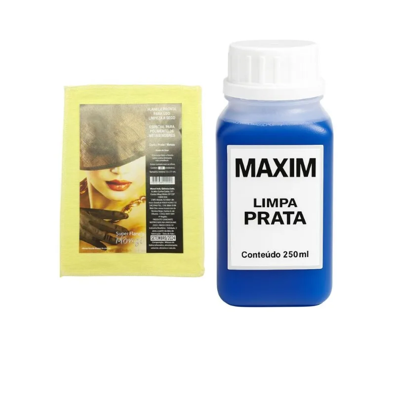 Kit 1 Limpa Pratas Maxim 250ml Grande Limpeza +1 Flanela