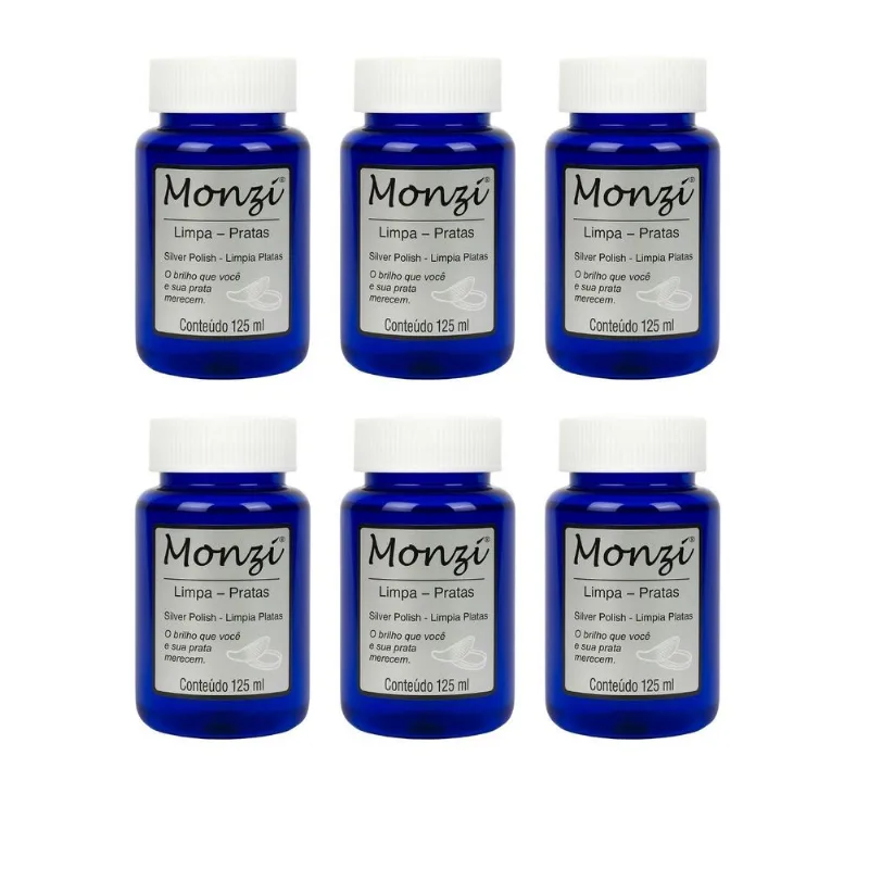 Kit 6 Limpa Prata 925 Monzi 125ml Liquido Jóia Brilho Grande