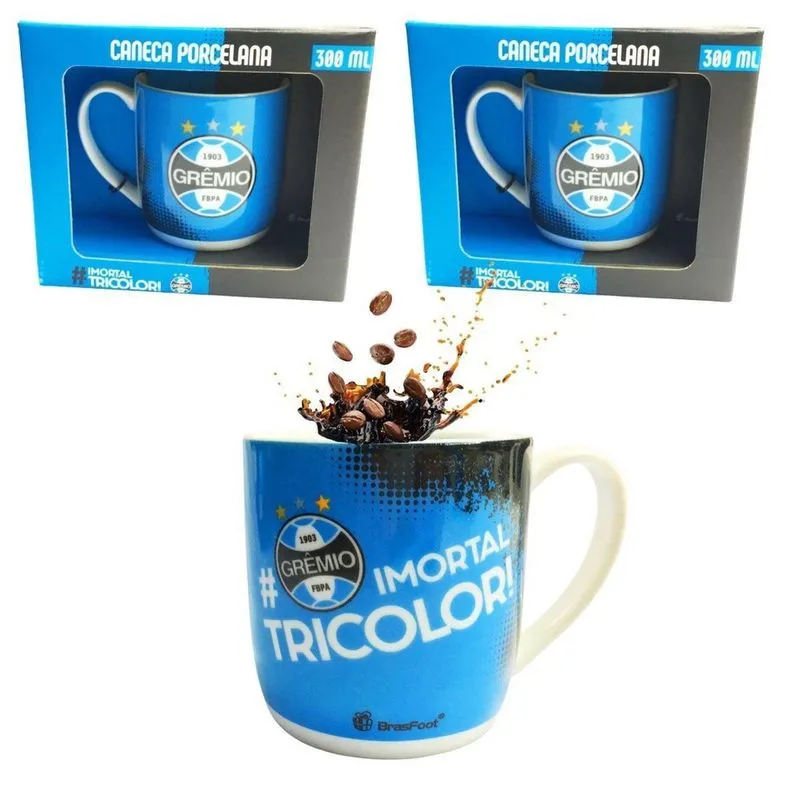 Kit 2Un Caneca Xícara Porcelana Reforçada 300Ml Azul Café