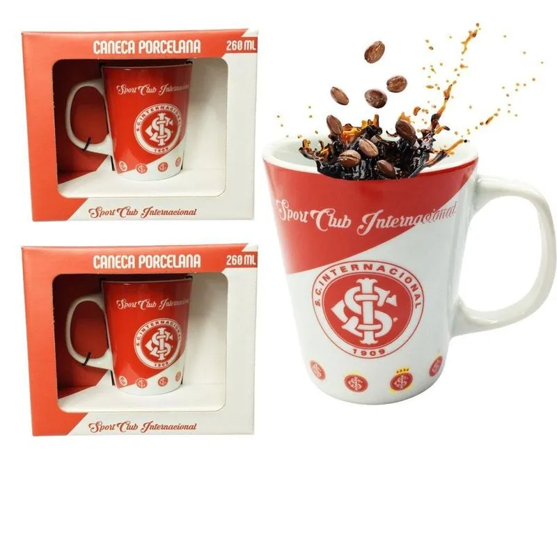Kit 4Un Caneca Xícara Porcelana Reforçada 260Ml Café Escudo