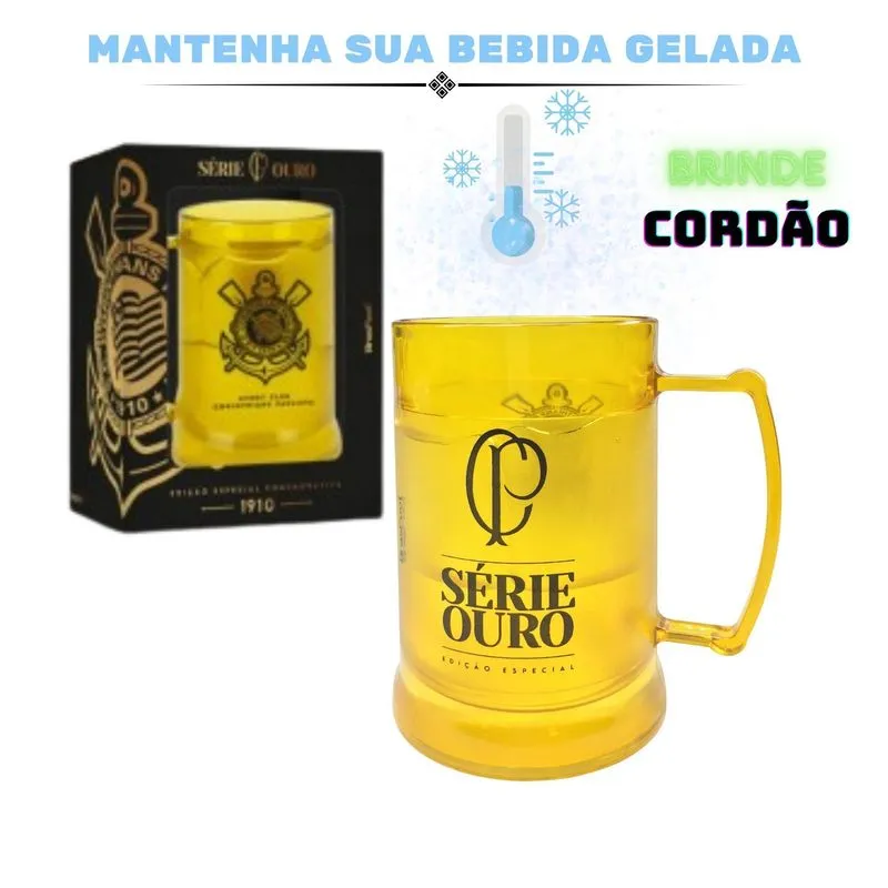 Caneca Copo Gel 300ml + Cordão 65cm Isolante Térmico Chopp