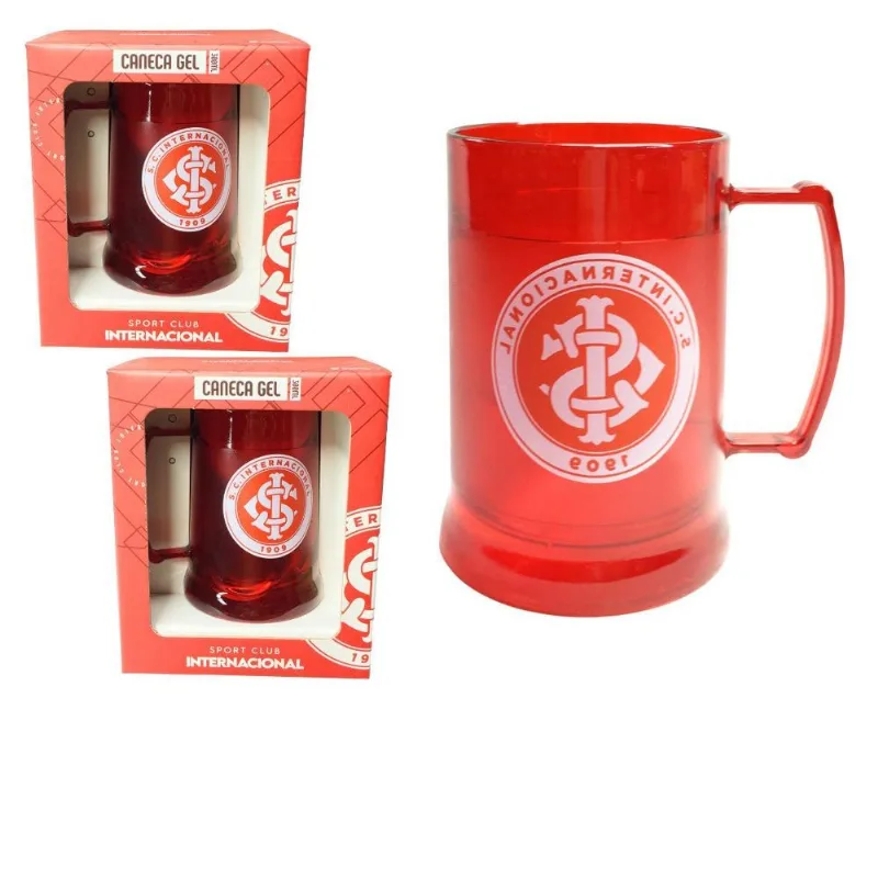 Kit 2un Caneca Copo Gel 300ml Vermelho Isolante Térmico