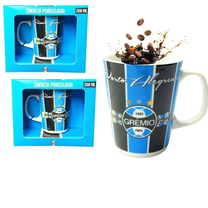 Kit 3Un Caneca Xícara Porcelana Refoçada Premium 260Ml Azul