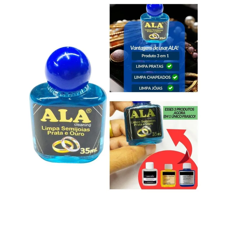 Limpa Ouro Prata 925 Chapeado Ala 35ml Liquido Limpador