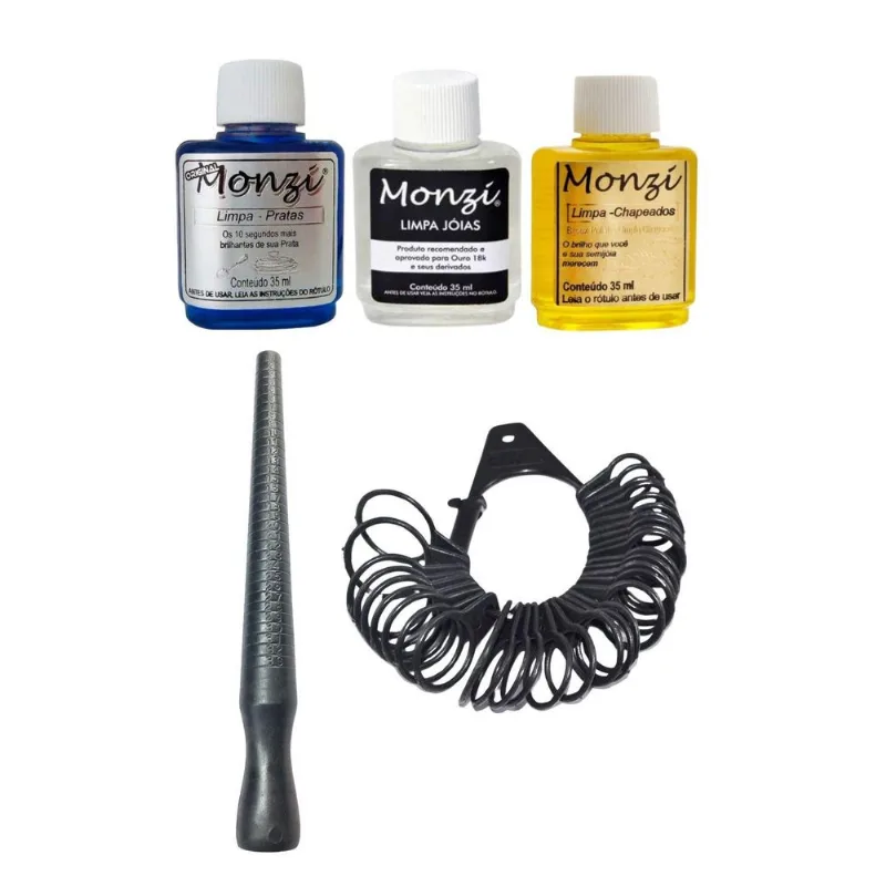 Kit 3 Monzi 35ml Limpa Chapeados Prata Ouro + 2 Aneleira
