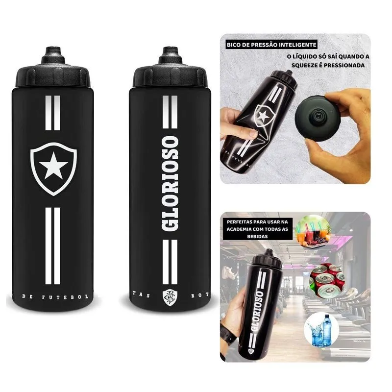 Kit 2un Squeeze 950ml Garrafa Preto Trooper Bico Inteligente