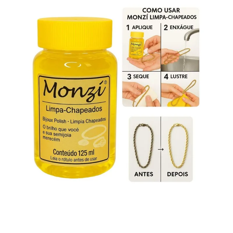 Limpa Chapeados Semijóia Monzi 125ml Grande Liquido Restaura
