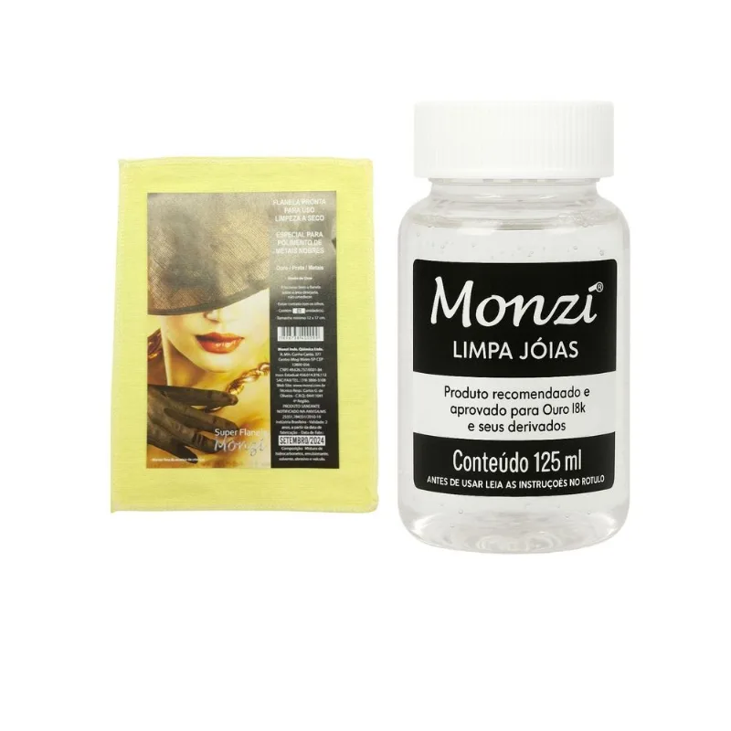 Kit 1 Limpa Jóias Ouro Puro 18k Monzi 125ml Grande + 1