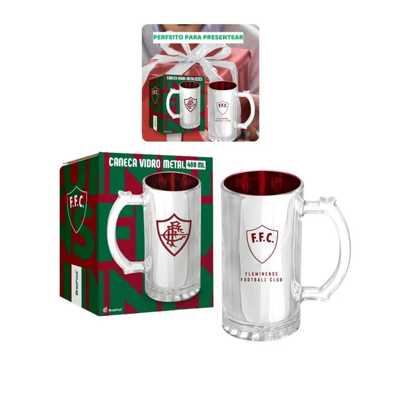 Caneca Vidro Reforçado Metalic 480ml Cerveja Fluminense