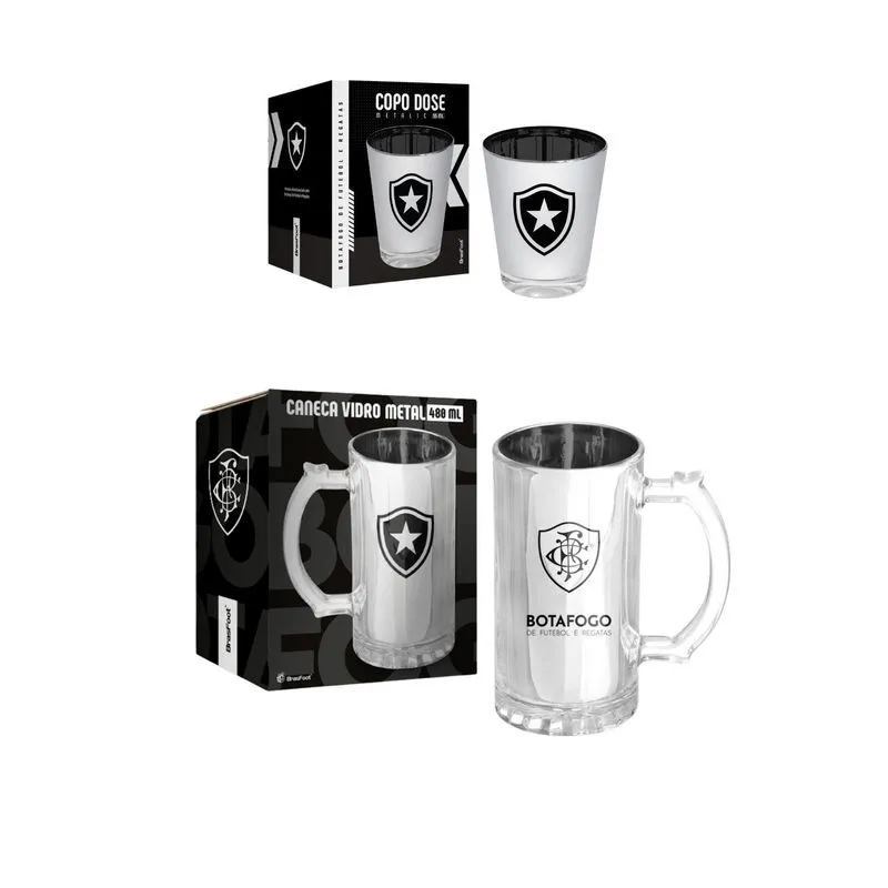 Kit Caneca 480ml+ Copo Dose 55ml Metalic Botafogo Oficial