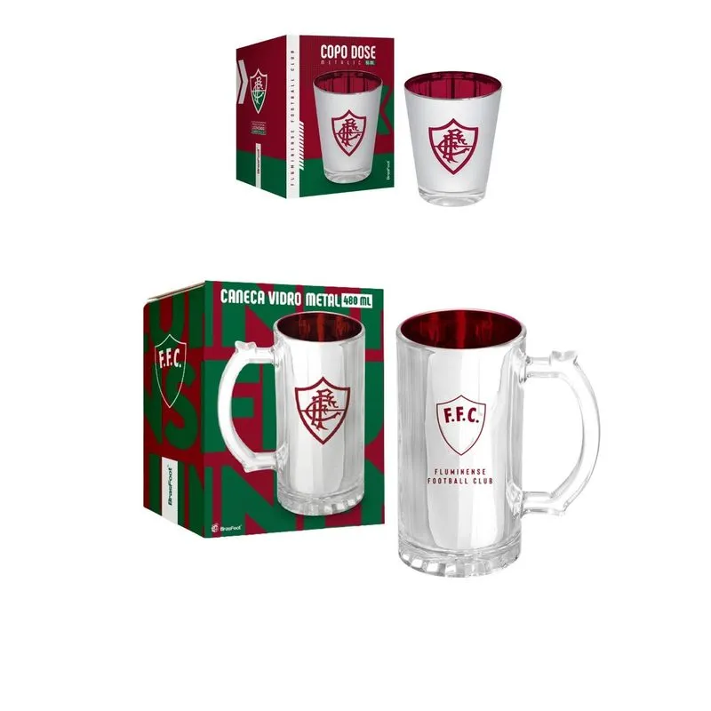 Kit Caneca 480ml+ Copo Dose 55ml Metalic Fluminense Oficial