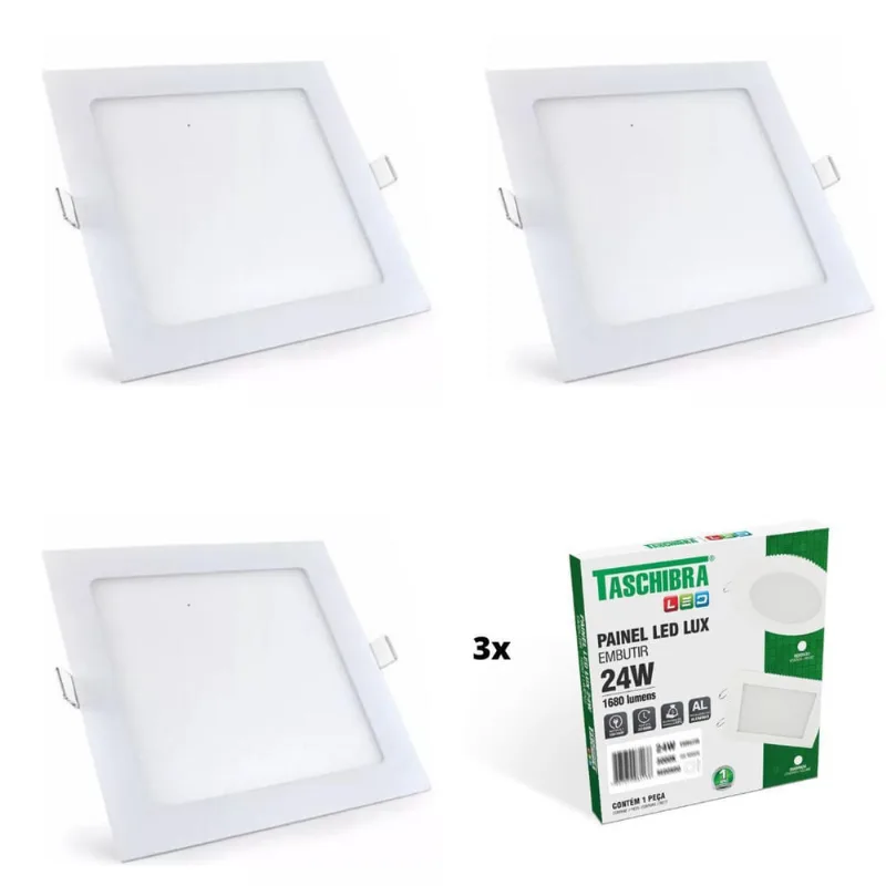 Kit 3 Painel Plafon Led Teto 24W Quadrado Embutir Bivolt