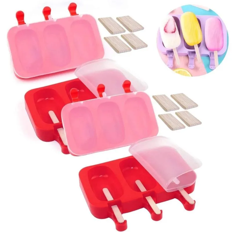 Kit 4 Formas 12 Sorvetes Picolé Silicone 50 Palitos E Tampa