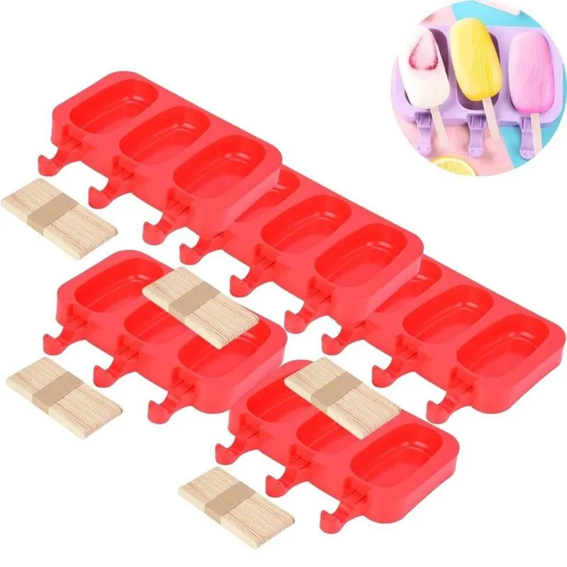 Kit 5 Formas 15 Sorvetes Picolé Silicone 50 Palitos E Tampa