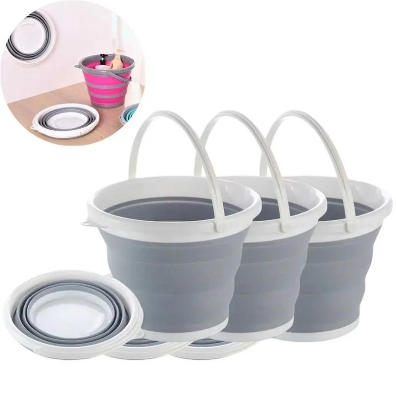 Kit 3 Baldes Dobrável Retrátil Flexível De Silicone 10L