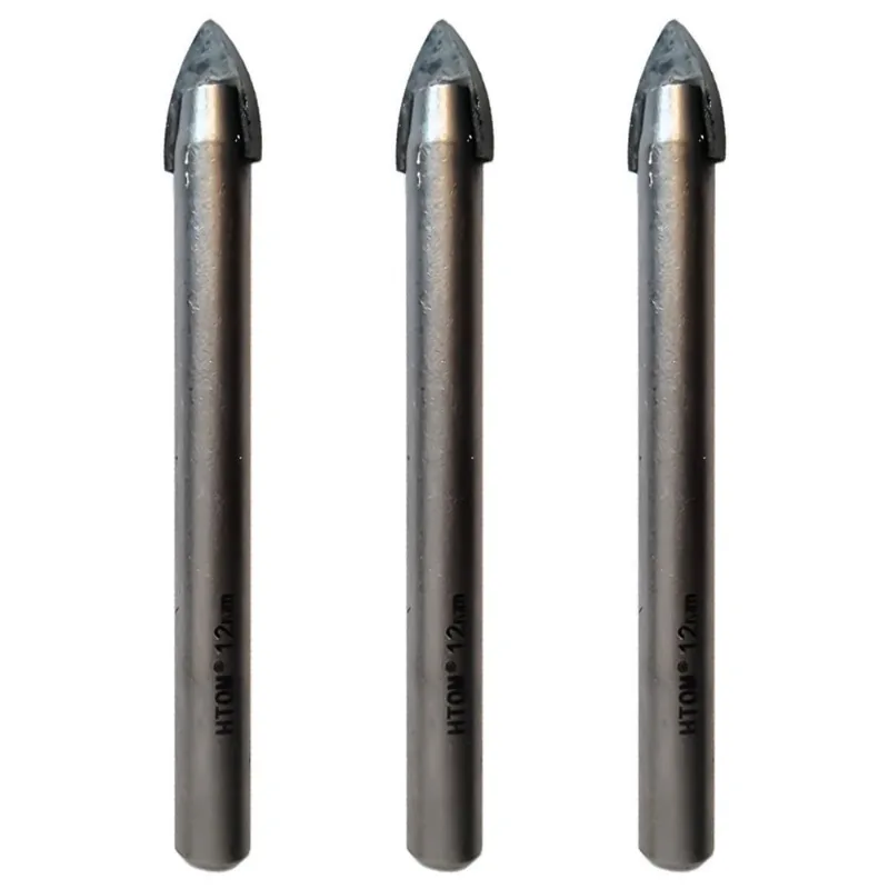 Kit 3 Brocas Para Vidro 12Mm Porcelanato Cerâmica Metal Duro