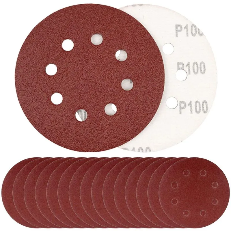 Kit 15 Discos De Lixa 125mm 8 Furos Grão 100 Base Aderente