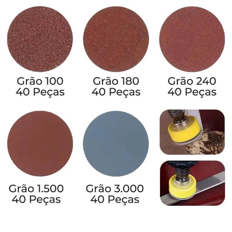 Kit 200 Disco De Lixa Base Aderente Suporte Micro Retíficas