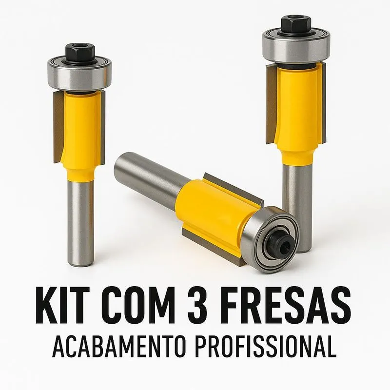 Kit 3 Fresas Reta 13mm Rolamento Tupia Manual 6mm Acabamento
