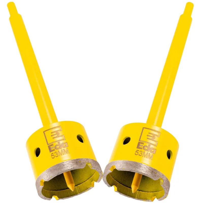 Kit 2 Serra Copo Diamantada 53Mm Com Haste Pino Profissional
