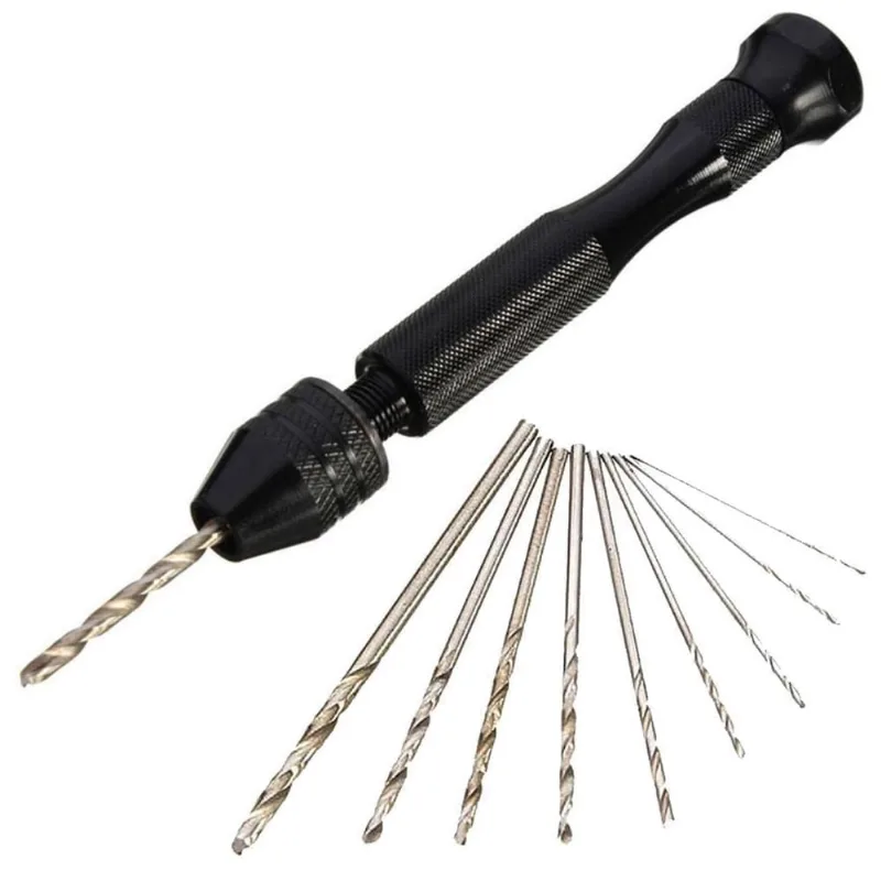 Mini Furadeira Manual Mandril Aperto Rápido Com 10 Brocas