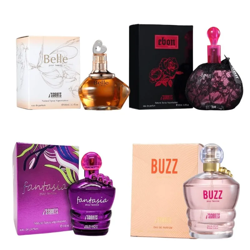 Kit 4 Perfumes I-scents Ebon Belle Fantasia Buzz 100ml Fem.
