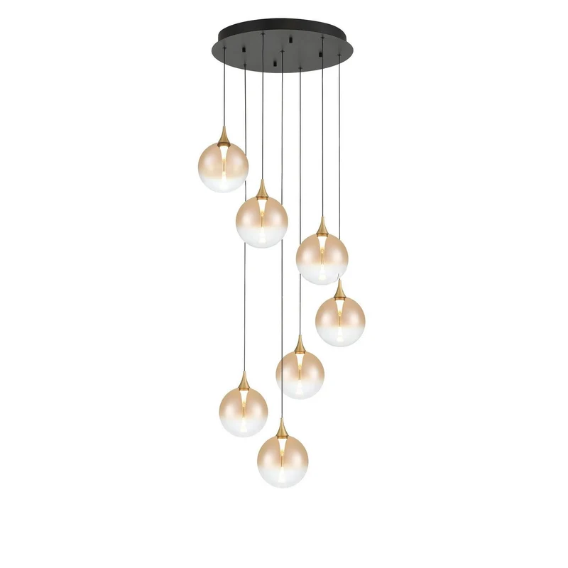 Iissa LED Multi-Light Pendant Gold / Amber Glass