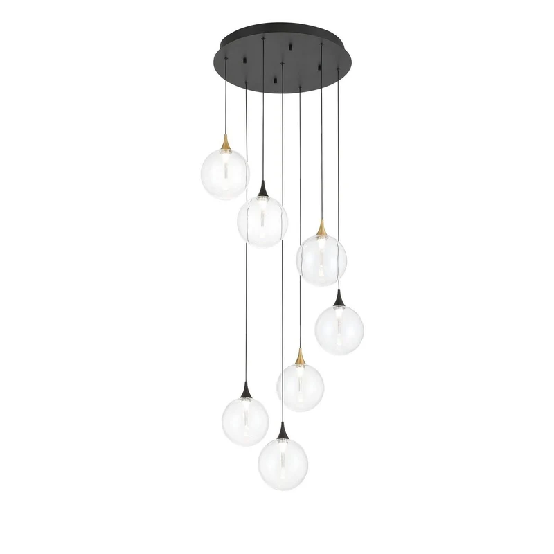 Iissa LED Multi-Light Pendant Gold-Black / Clear Glass