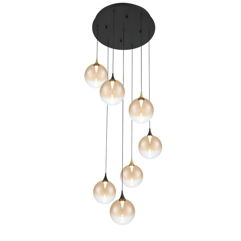 Iissa LED Multi-Light Pendant Gold-Black / Amber Glass