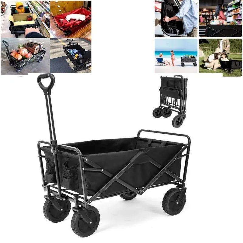 Carrinho De Mão Dobrável Para Camping Transporte 100kg Com Estrutura De Aço E Bolsa Interna Oxford