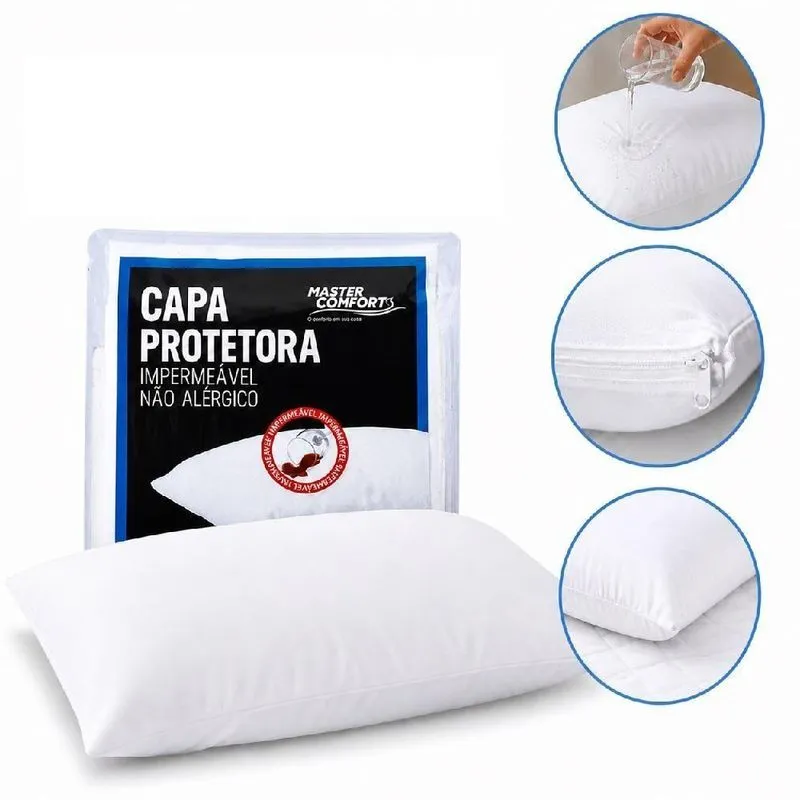 Capa Protetora Impermeável Para Travesseiro 70x50cm Antialérgica Com Zíper Master Comfort