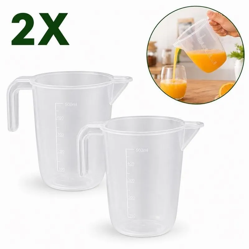 Kit 2 Jarras Graduadas Copo Medidor 500ml Multiuso Líquidos Massas Polipropileno Cozinha Receitas