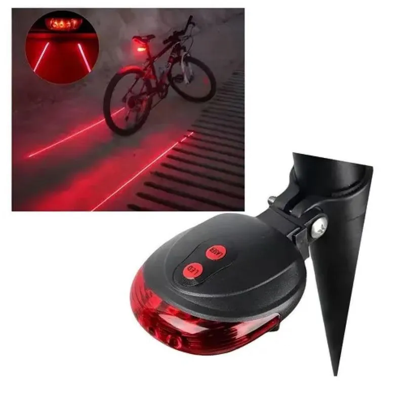 Lanterna Traseira Para Bicicleta Led Com Laser Faixa De Segurança No Chão Resistente À Água Preto