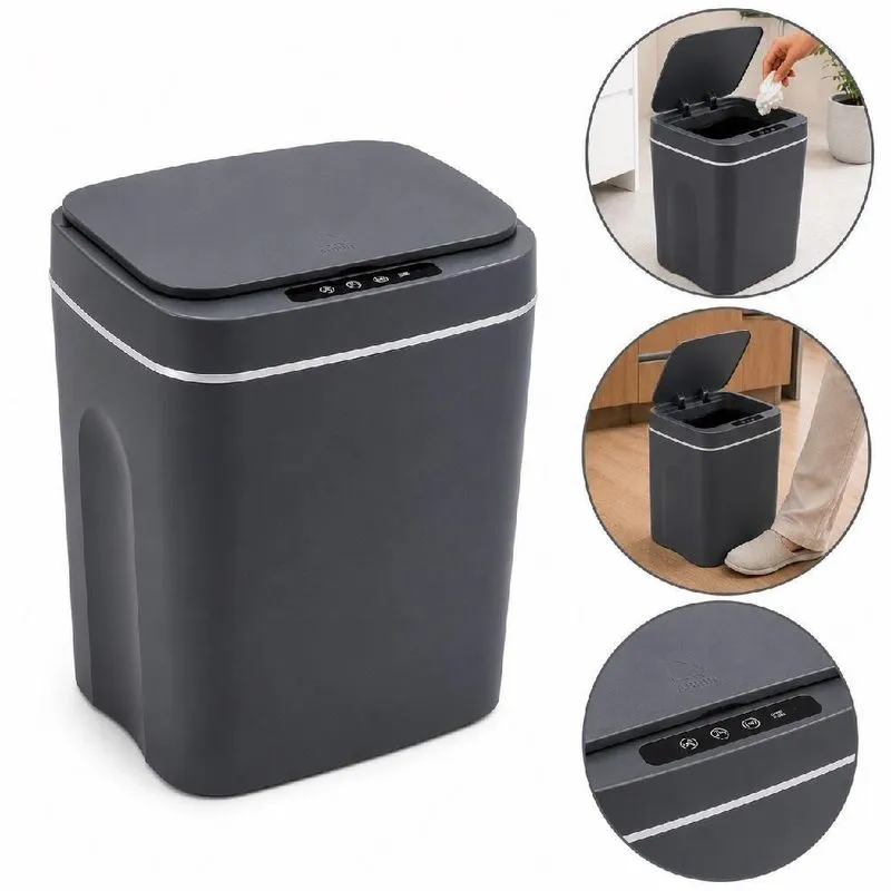 Lixeira Inteligente Automática 14l Polipropileno Com Sensor Touch Recarregável Cinza Top Utilidades