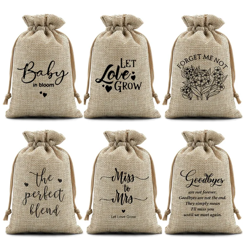 Pacote Com 6 Sacos De Serapilheira Com Cordão Para Festa De Casamento Com Tema De Sementes