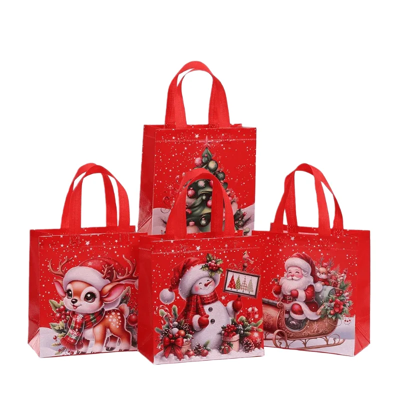 Sacos De Festa Christmas Santa Nonwoven, Pacote Com 12, 23x22x11cm