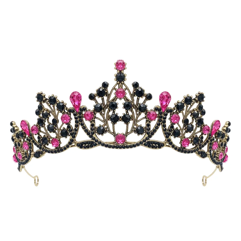 Tiara De Princesa Elegante Com Cristais Em Forma De Lágrima Rosa Para Noiva