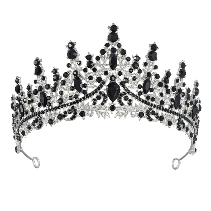 Elegante Tiara De Noiva De Strass Preto, Coroa De Liga Prateada