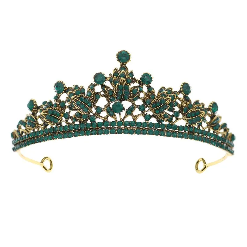 Tiara De Casamento De Cristal Verde Vintage, Coroa De Ouro Antiga