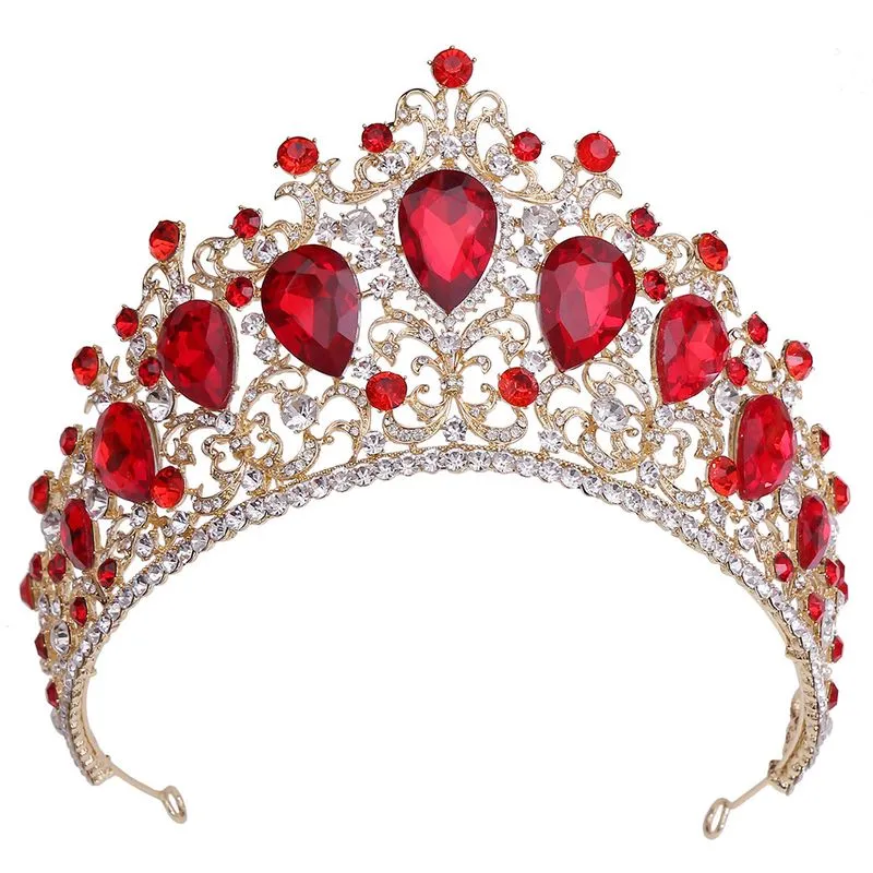 Tiara De Casamento Luxuosa De Cristal Vermelho Com Design De Liga De Ouro