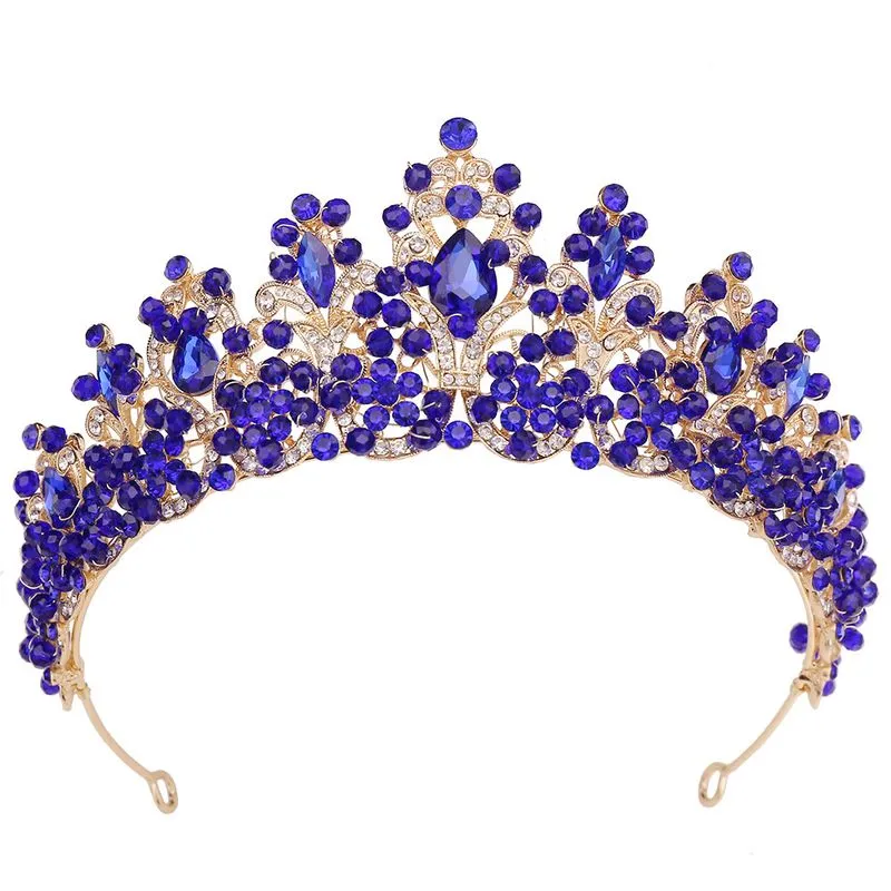 Tiara De Cristal Artesanal Com Cristais Azuis E Transparentes