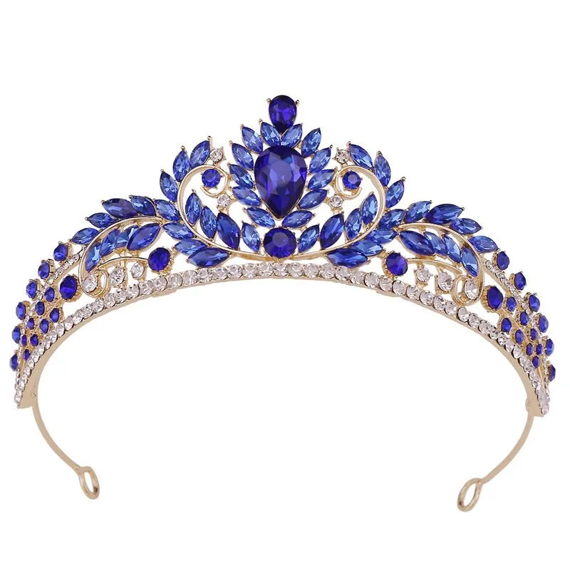 Tiara De Cristal Barroca Com Diamantes De Água Azul E Clara