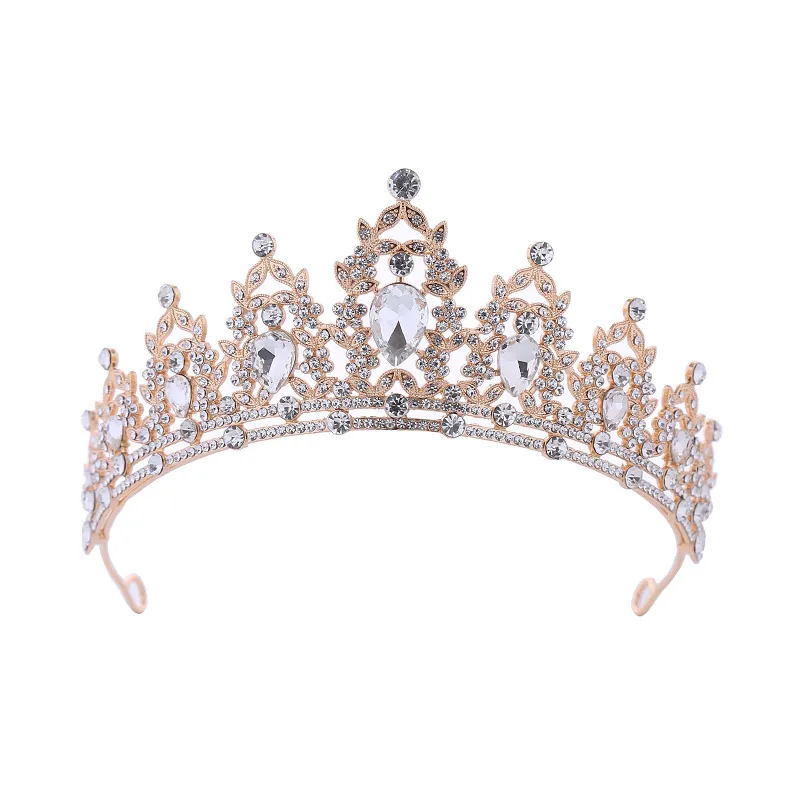 Elegante Tiara De Coroa De Casamento Em Ouro E Cristal Branco Para Noivas