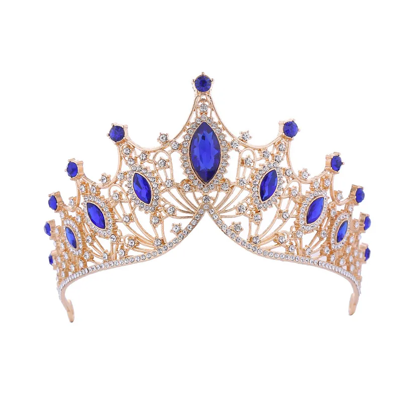 Tiara De Noiva Dourada Marquise Crystal, Azul Deslumbrante E Dourado C
