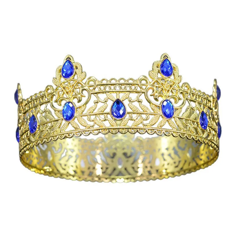 Tiara De Noiva De Estilo Barroco Com Cristais Azuis E Dourados