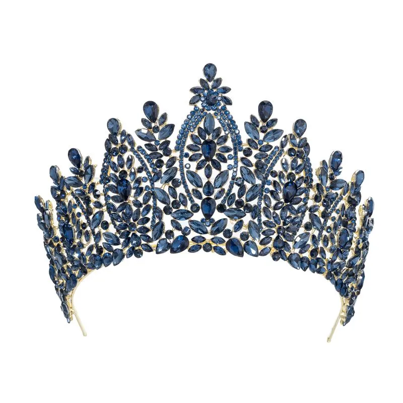 Coroa De Tiara De Casamento Barroca Blue Crystal Beauty Queen